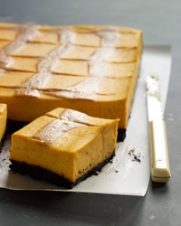 Pumpkin Cheesecake Bars with Caramel Swirl